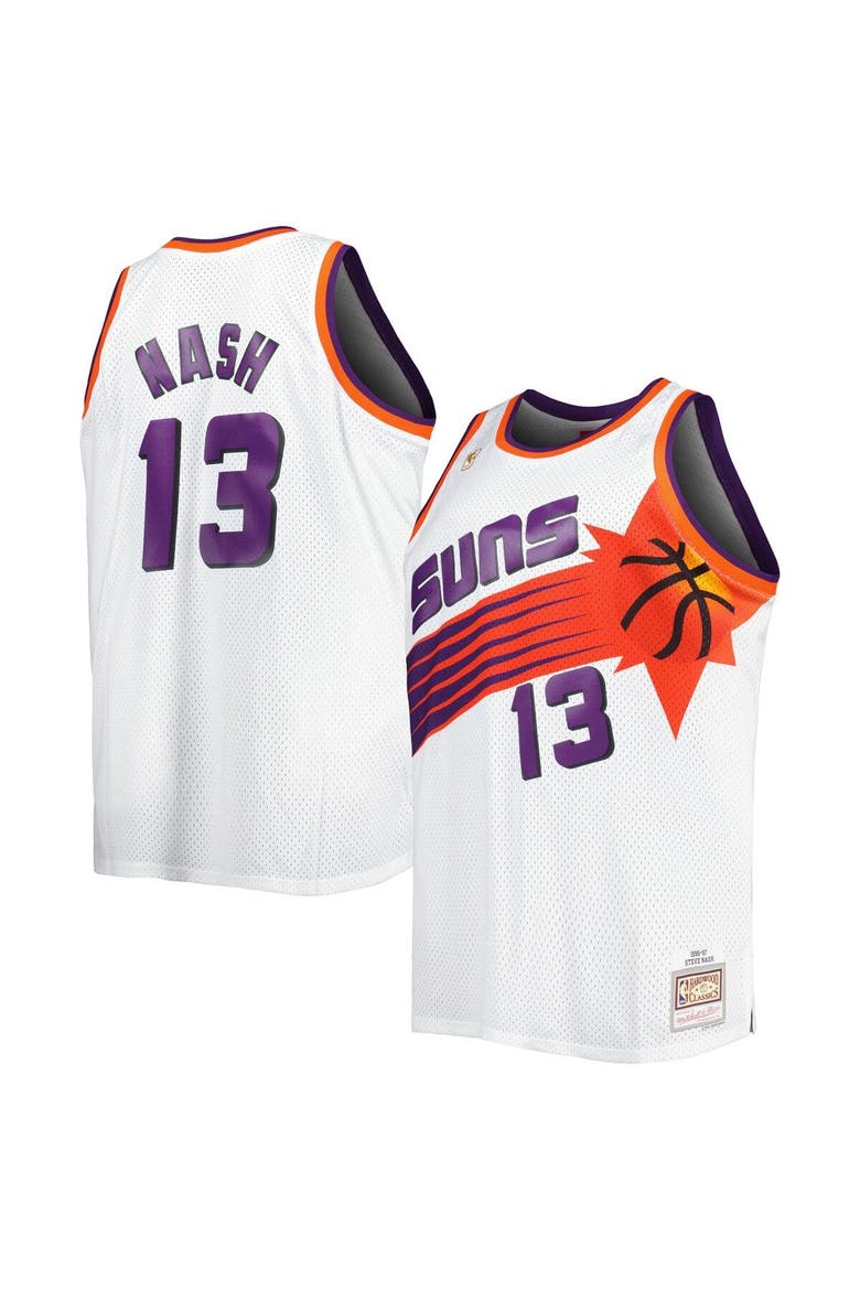 Men's Mitchell & Ness Steve Nash White Phoenix Suns Big & Tall Hardwood Classics 1996/97 Swingman Jersey, Main, color, White