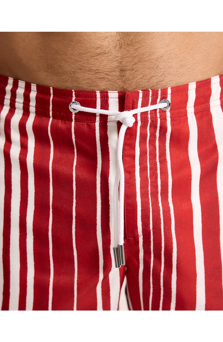 Orlebar Brown Bulldog Drawcord Mid-Length Classic Fit Drawcord Sun Stripe Swim Shorts, Alternate, color, Vermillion