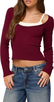 EDIKTED Cecile Layered Long Sleeve Crop Top