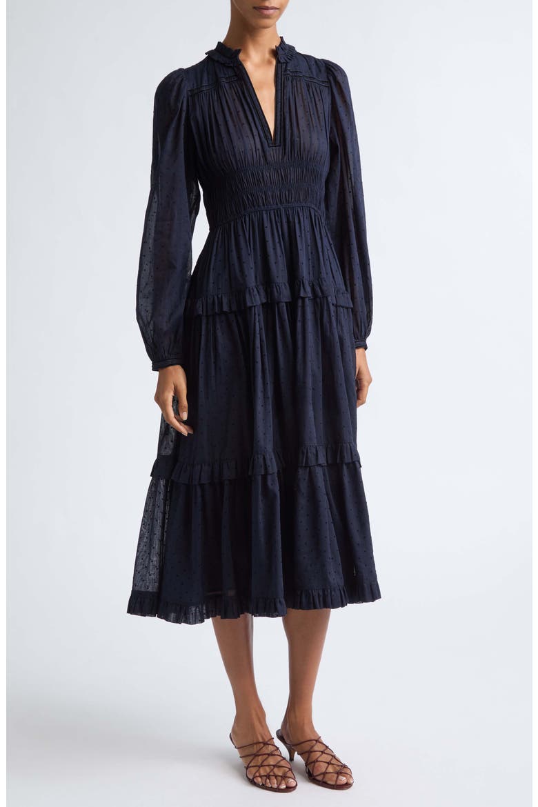 Ardelle Dotted Cotton Midi Dress, Main, color, NIGHTFALL