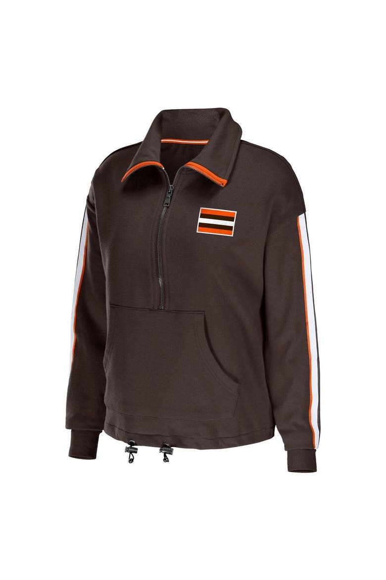 Women's WEAR by Erin Andrews Brown Cleveland Browns Logo Stripe Half-Zip Top, Alternate, color, Brown