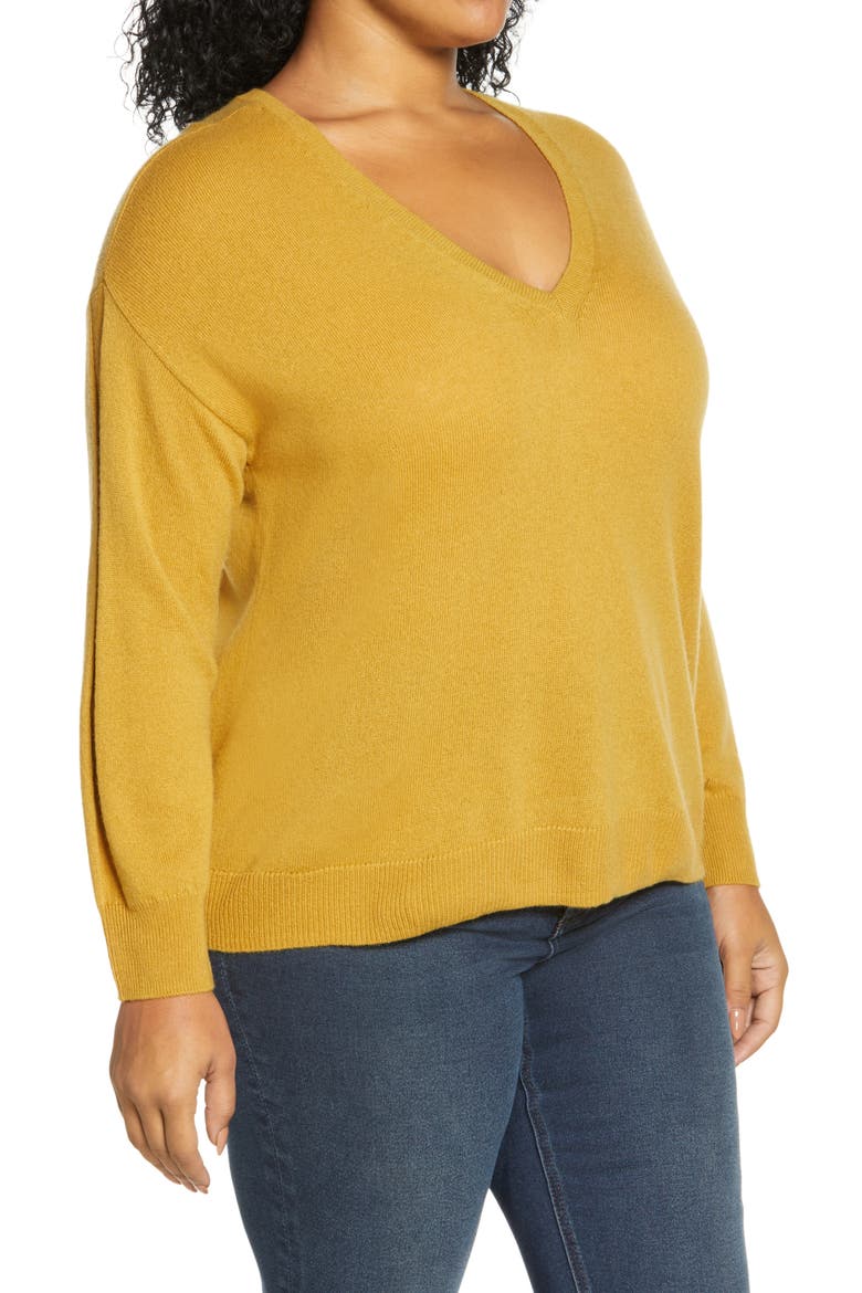 V-Neck Wool & Cashmere Sweater, Alternate, color, GOLDEN MUSTARD