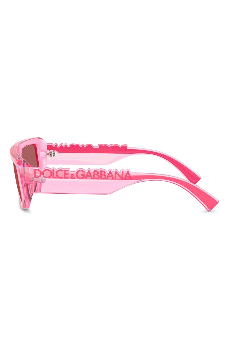 Dolce&Gabbana 56mm Rectangular Sunglasses, Alternate, color, Transparent Pink / Red