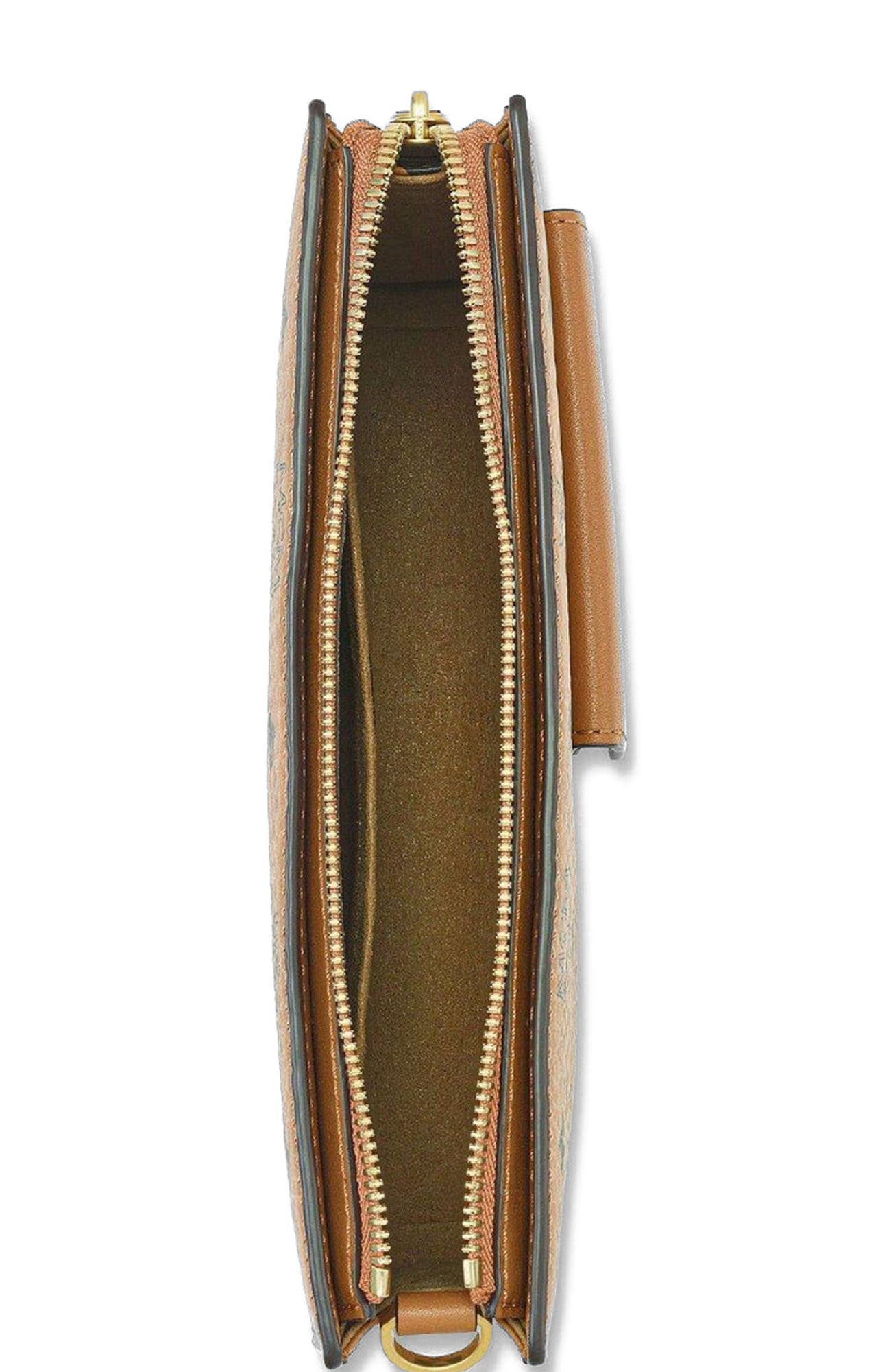 MCM Aren Standing Crossbody Pouch in Visetos, Alternate, color, Brown