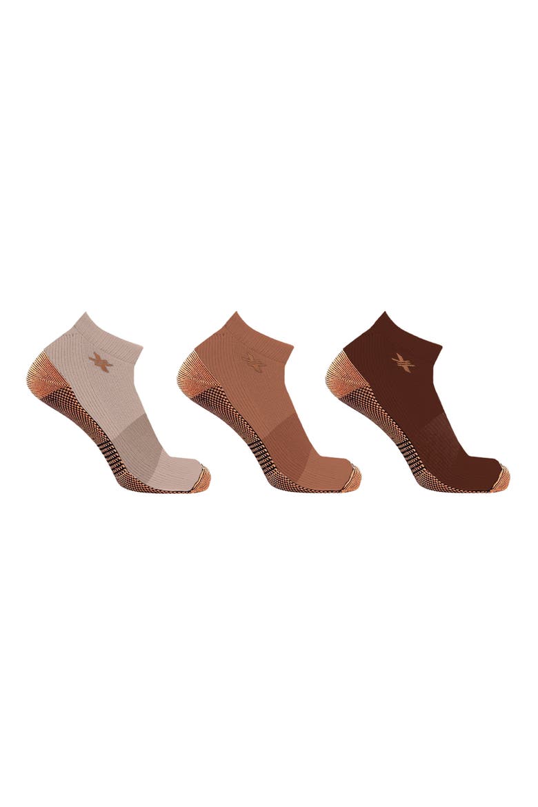 3-Pack Copper Infused Ankle Length Compression Socks, Main, color, MOCHA DREAMS