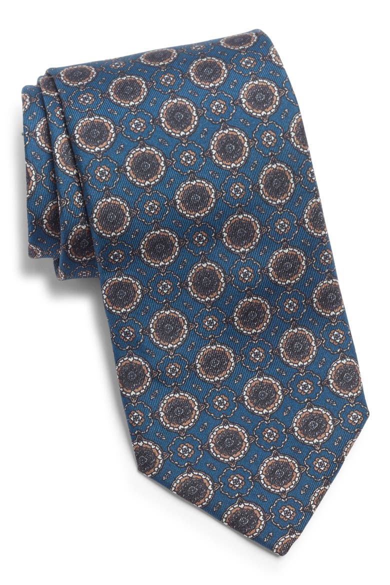 Cromwell Medallion Print Silk Tie, Main, color, NAVY