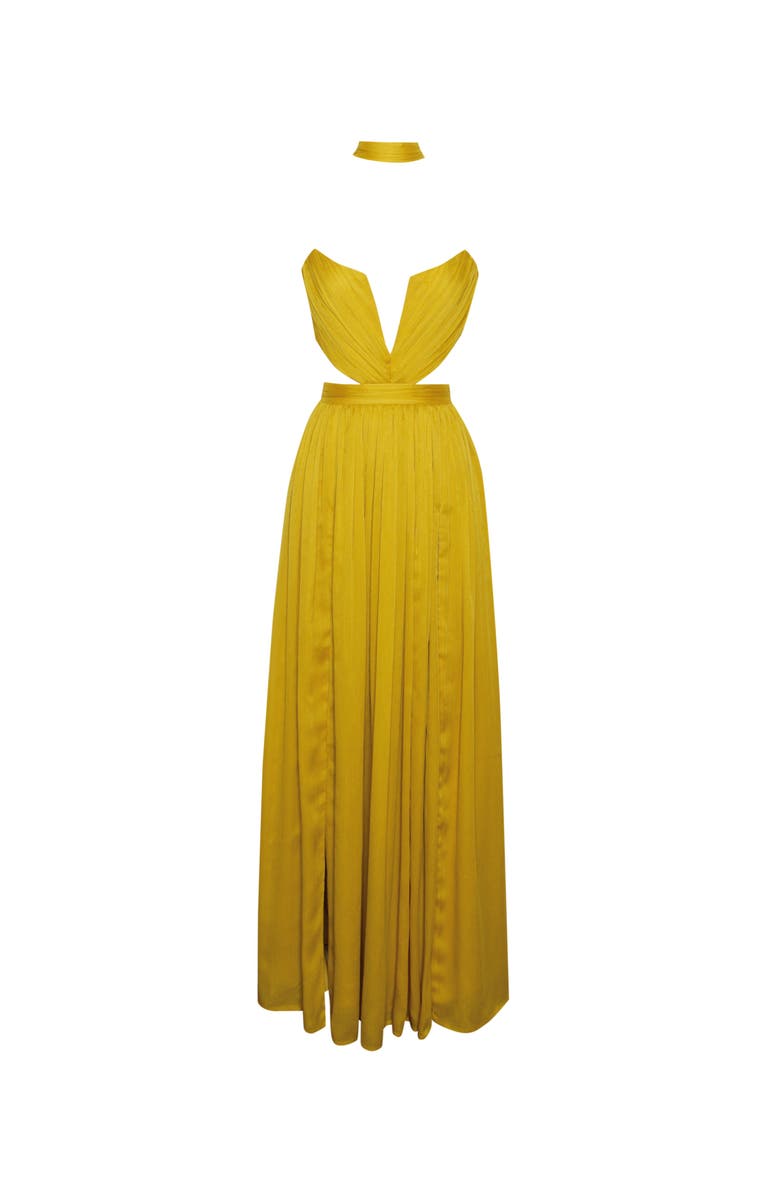 Miss Circle Xella Pleated Chiffon Maxi Dress, Alternate, color, Yellow And Ruby Pink