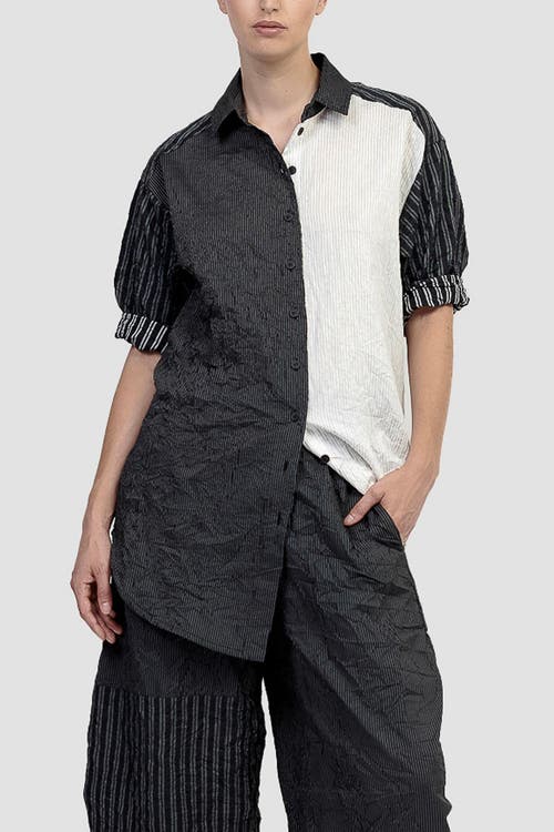 ALEMBIKA ALEMBIKA CRINKLE PATCHWORK STRIPES BUTTON-UP SHIRT