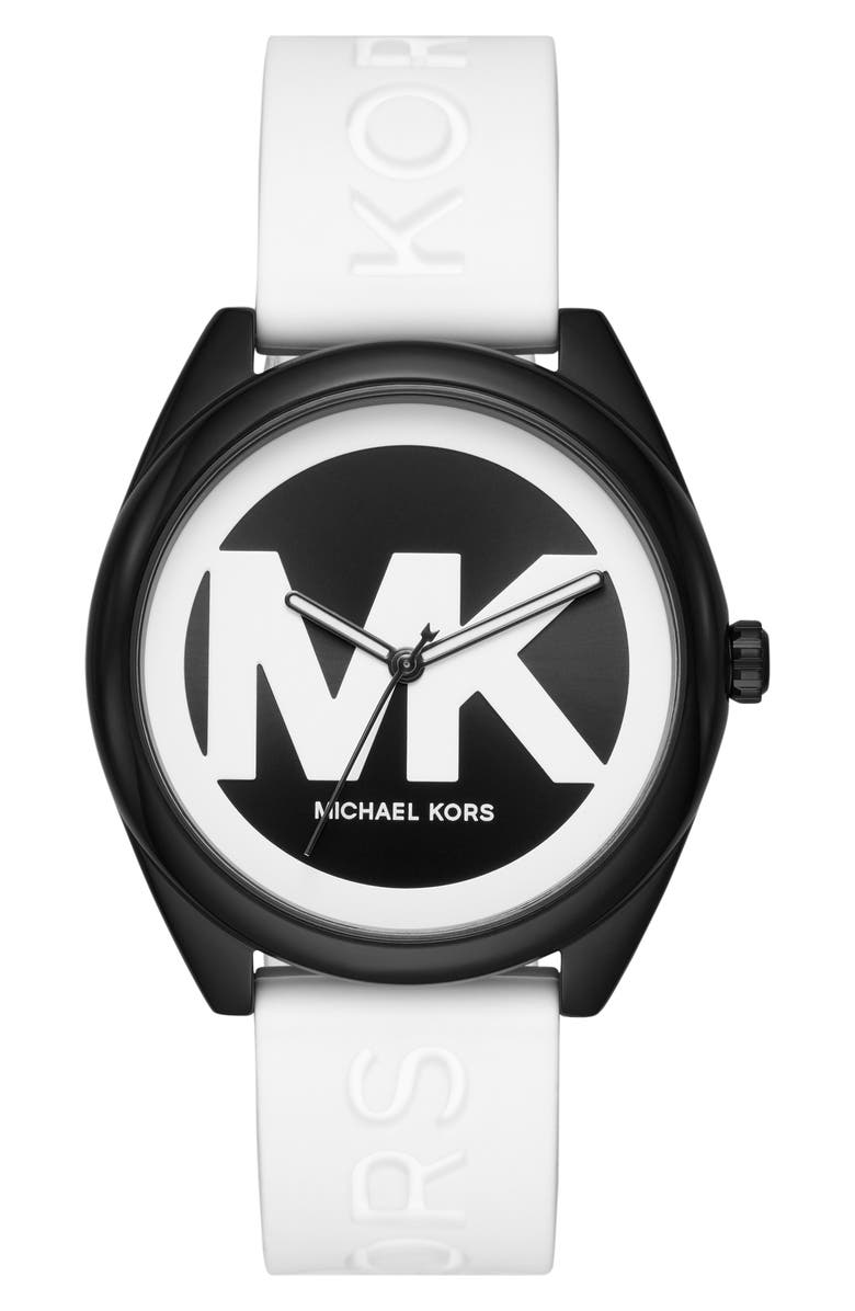 Michael Kors Three Hand Quartz Strap Watch, 42mm, Main, color, Black
