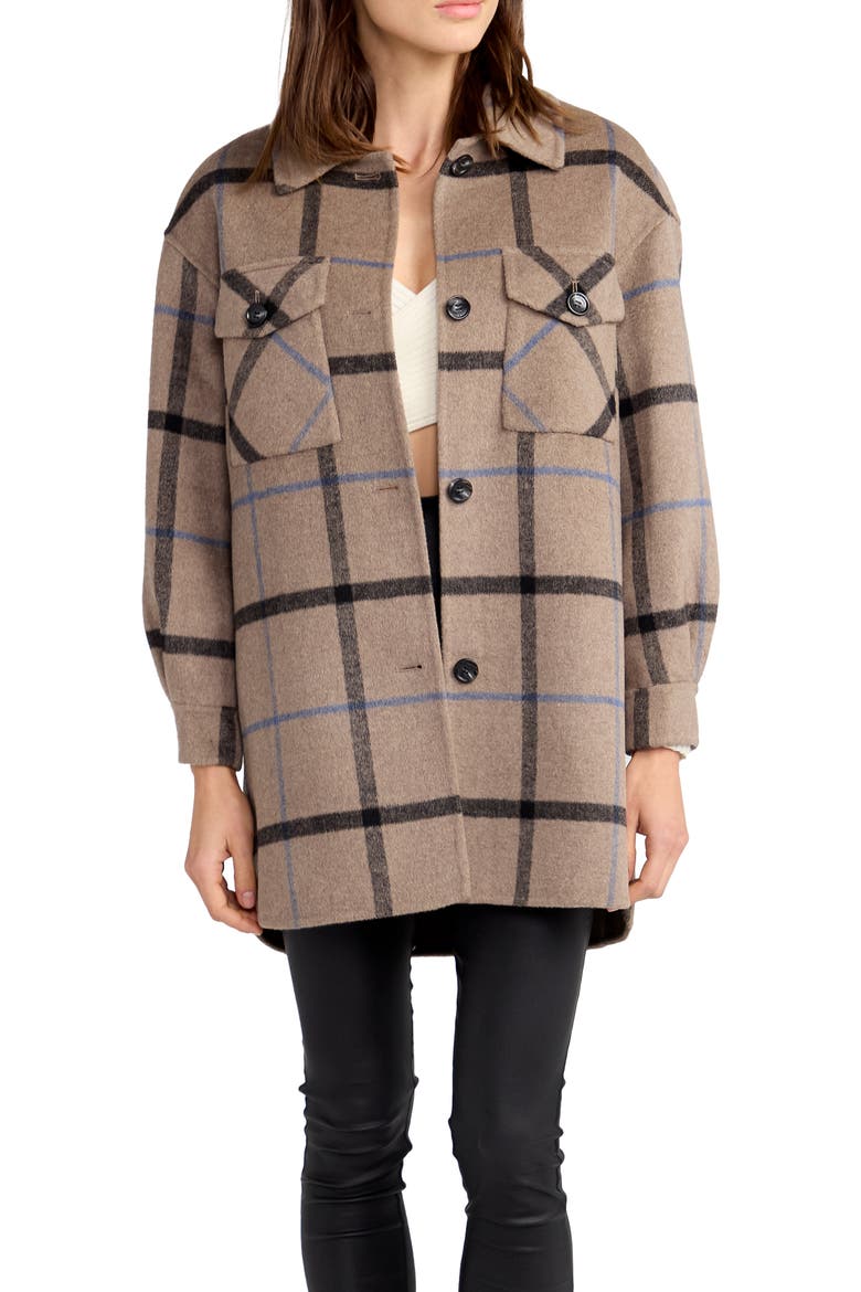 Back Together Belted Wool Blend Shacket, Alternate, color, OAT PLAID