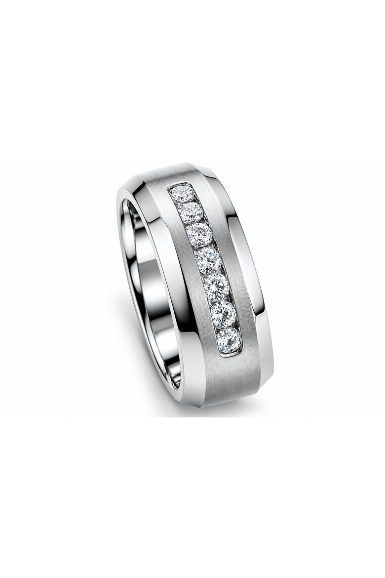 Men's 5/8ct Diamond 8mm Comfort Fit Matte Wedding Ring Titanium Beveled Band, Alternate, color, Titantium