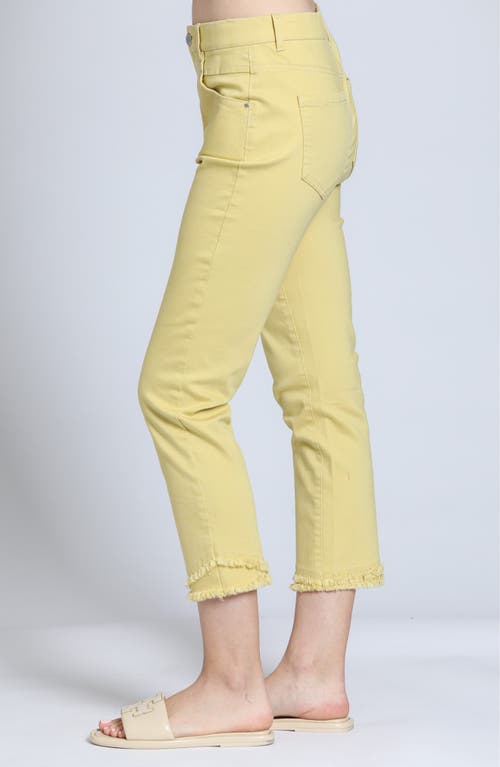 Apny Olivia Double Frayed Mid Rise Ankle Slim Jeans In Lemon Drop