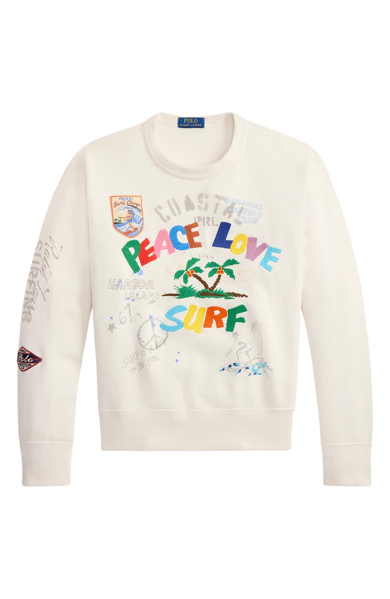 Polo Ralph Lauren Vintage Fit Peace Love Surf Embroidered Sweatshirt, Alternate, color, Nevis