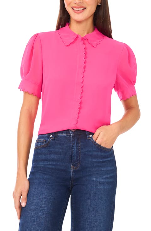 Scallop Trim Button-Up Shirt