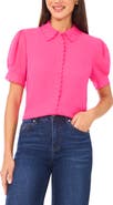 CeCe Scallop Trim Button-Up Shirt