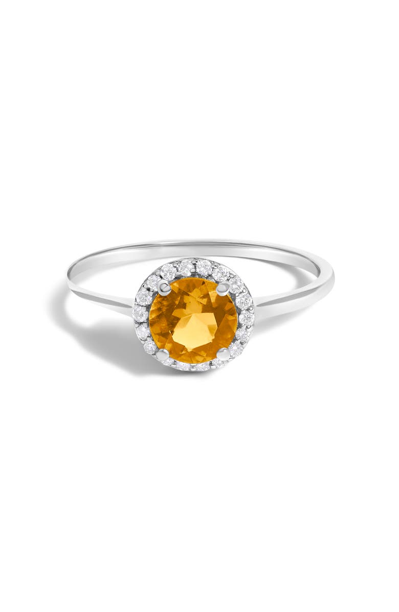 Haus of Brilliance 10K Gold Gemstone and 1/10 Cttw Diamond Halo Birthstone Ring, Main, color, White | Orange Citrine