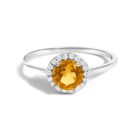 10K Gold Gemstone and 1/10 Cttw Diamond Halo Birthstone Ring