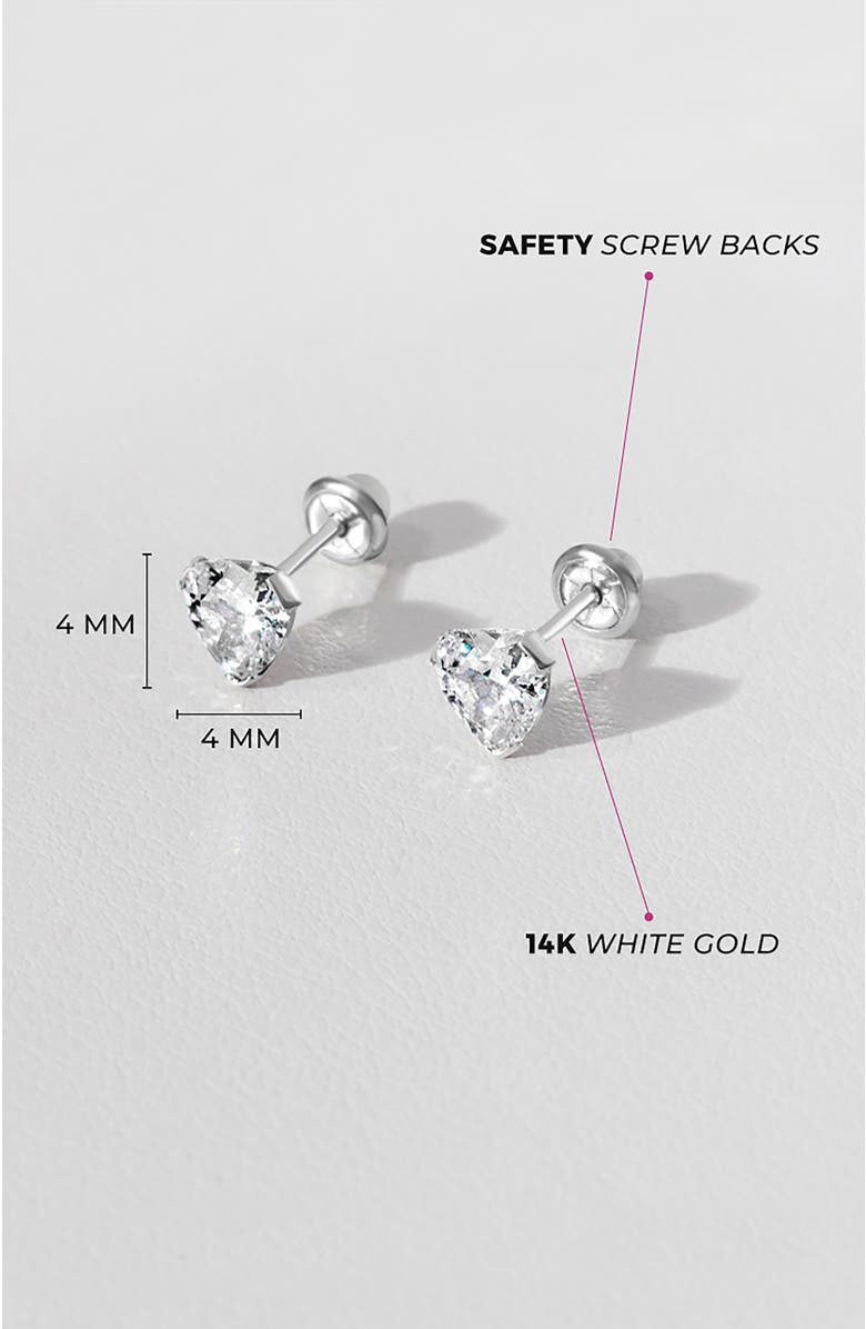 In Season Jewelry 14k Tiny Cubic Zirconia Heart Earrings, Alternate, color, April