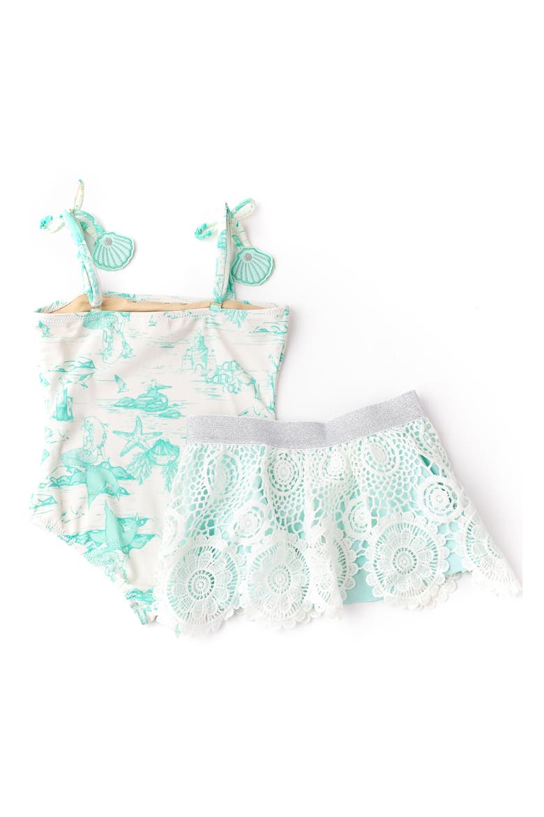 Kids' One-Piece Swimsuit with Lace Skirt, Alternate, color, WHITE/ MINT