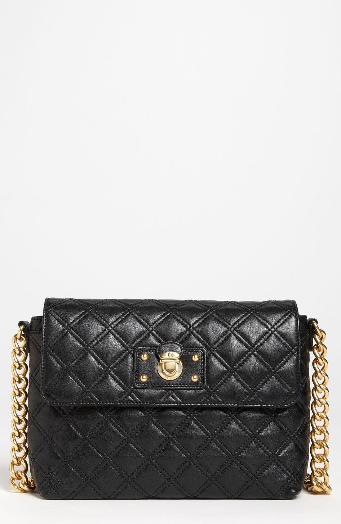 'Large Quilting Single' Leather Shoulder Bag, Main, color, BLACK/ BRASS