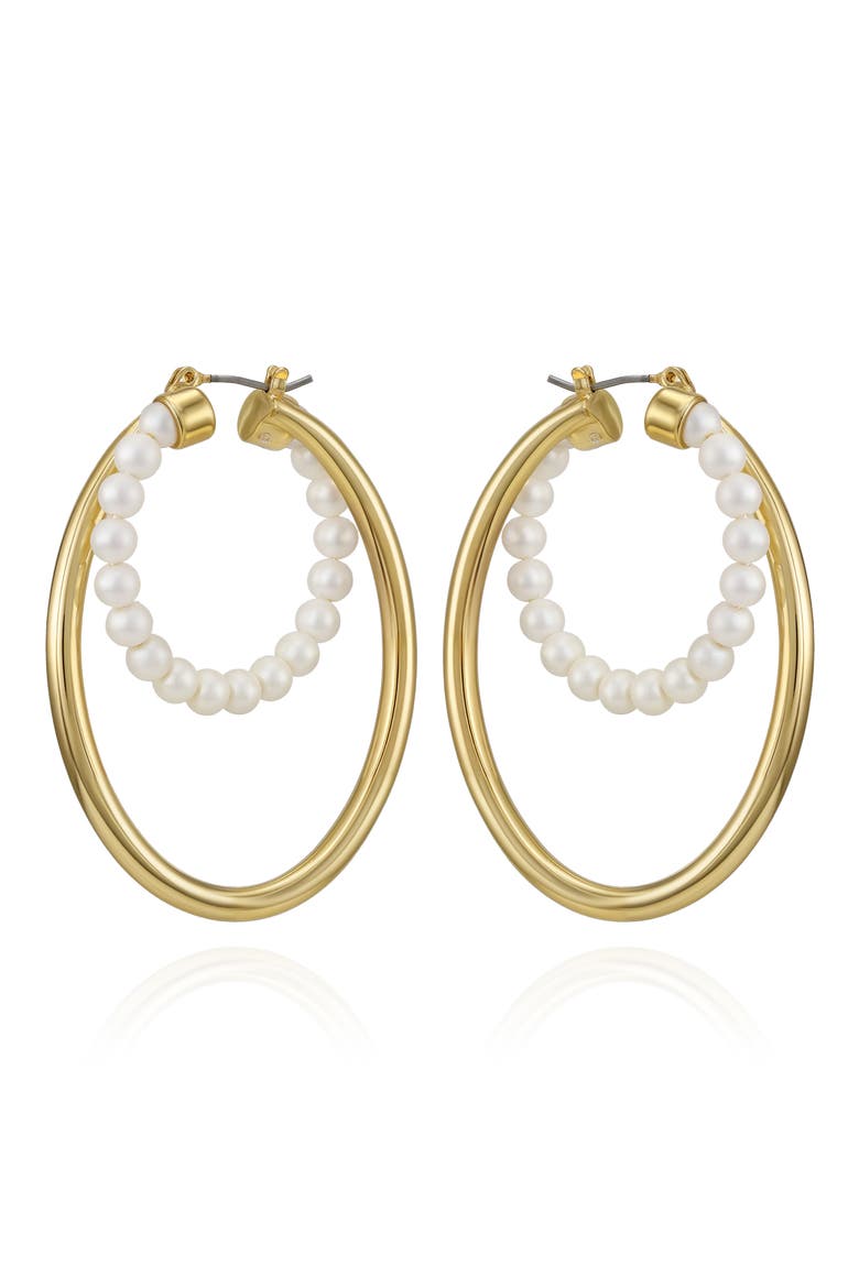50mm Imitation Pearl Hoop Earrings, Alternate, color, GOLD TONE