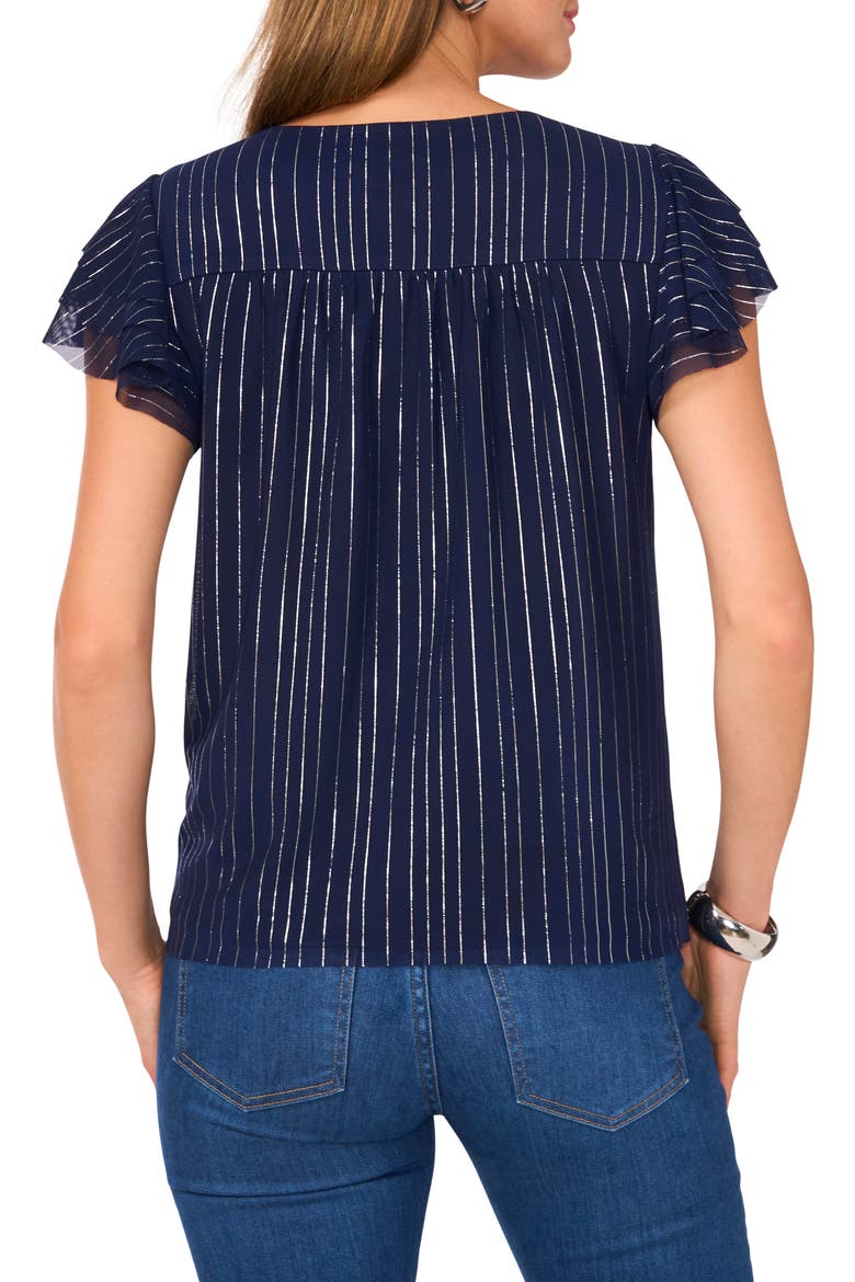Stripe Flutter Sleeve Button-Up Mesh Top, Alternate, color, CLASSIC NAVY