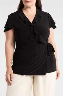 Anne Klein Flutter Sleeve Wrap Top