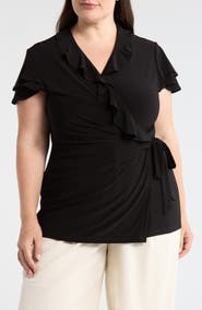 Anne Klein Flutter Sleeve Wrap Top