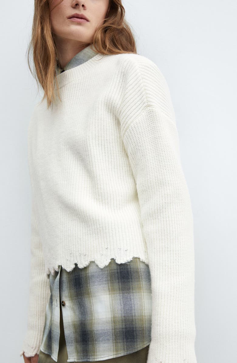 MANGO Distressed Scallop Trim Sweater, Alternate, color, 