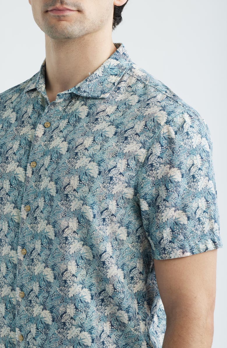 johnnie-O Ragland Botanical Print Cotton Blend Sport Shirt, Alternate, color, Wake
