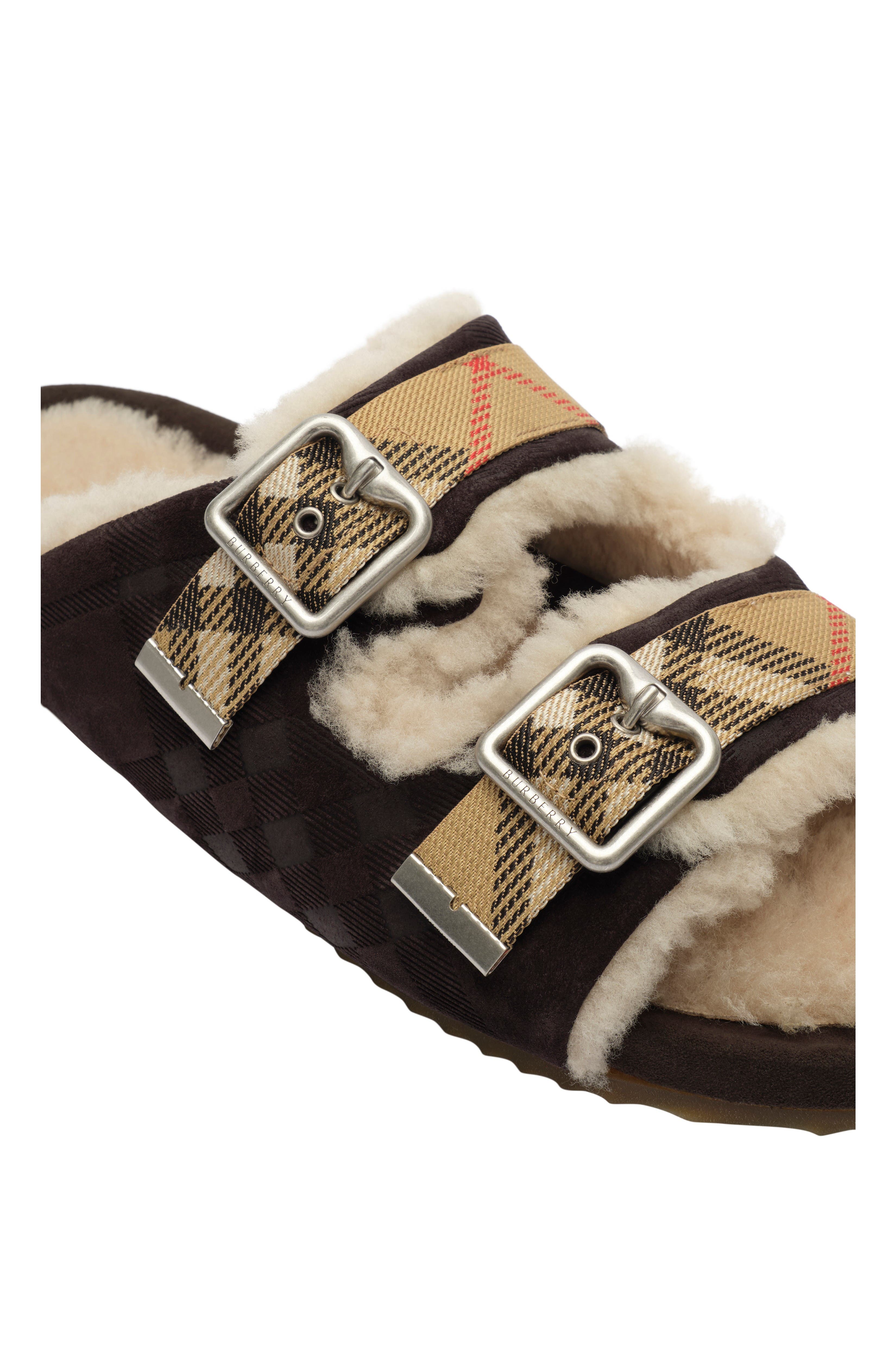 Check Shearling Urchin Sandals, Alternate, color, Moorhen brown