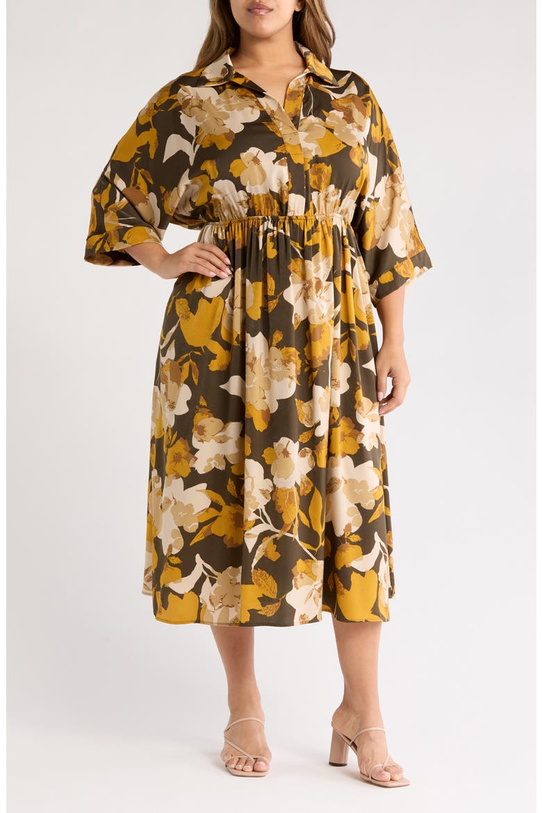 Floral Collared Maxi Dress, Main, color, MUSTARD/ OLIVE