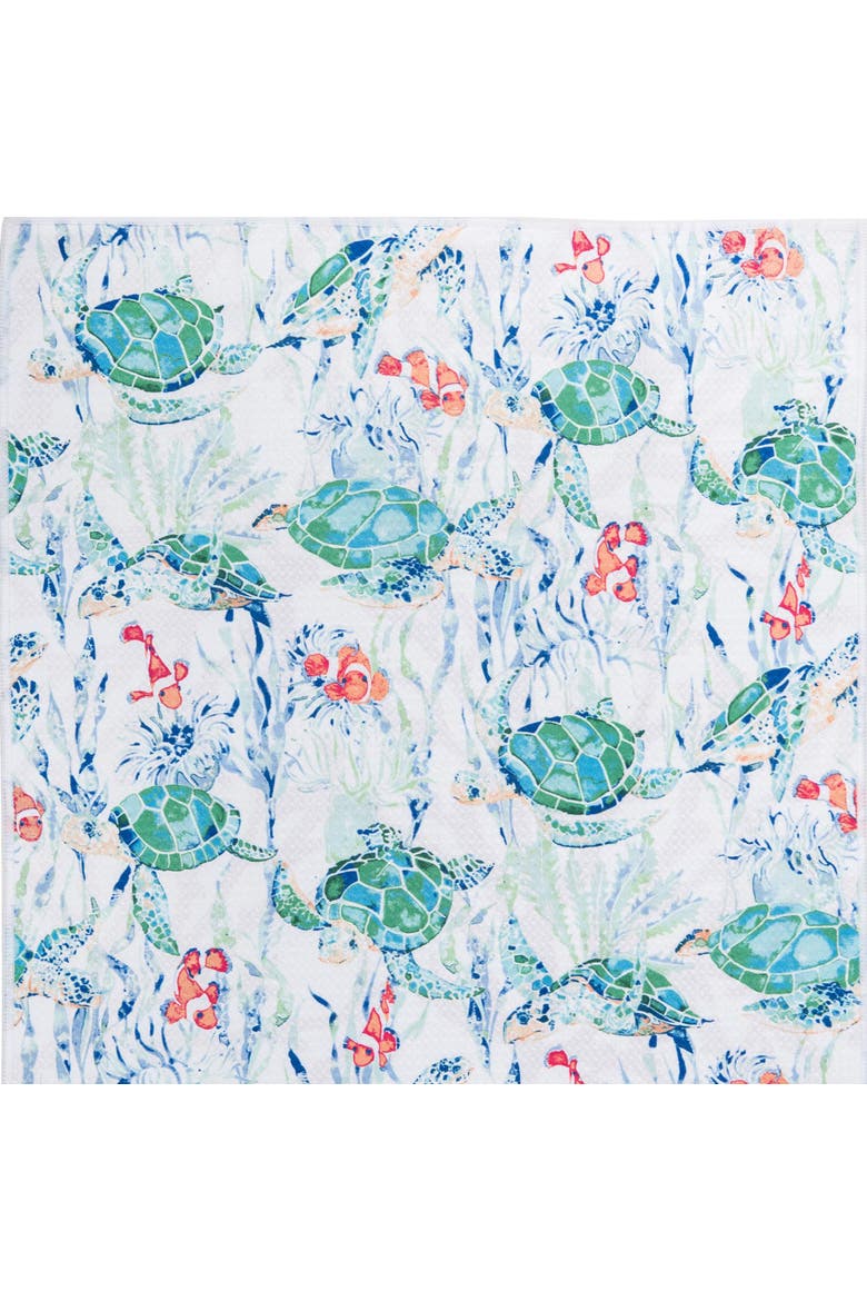 Sea Turtle Cove Christmas Coastal 100% Cotton Dishtowel, Alternate, color, Blue