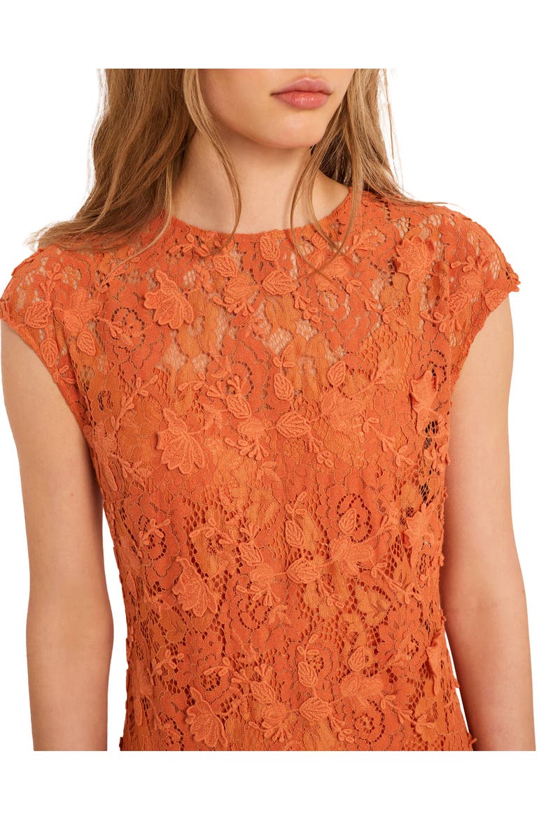 Sleeveless Appliqué Lace Midi Dress, Alternate, color, Orange