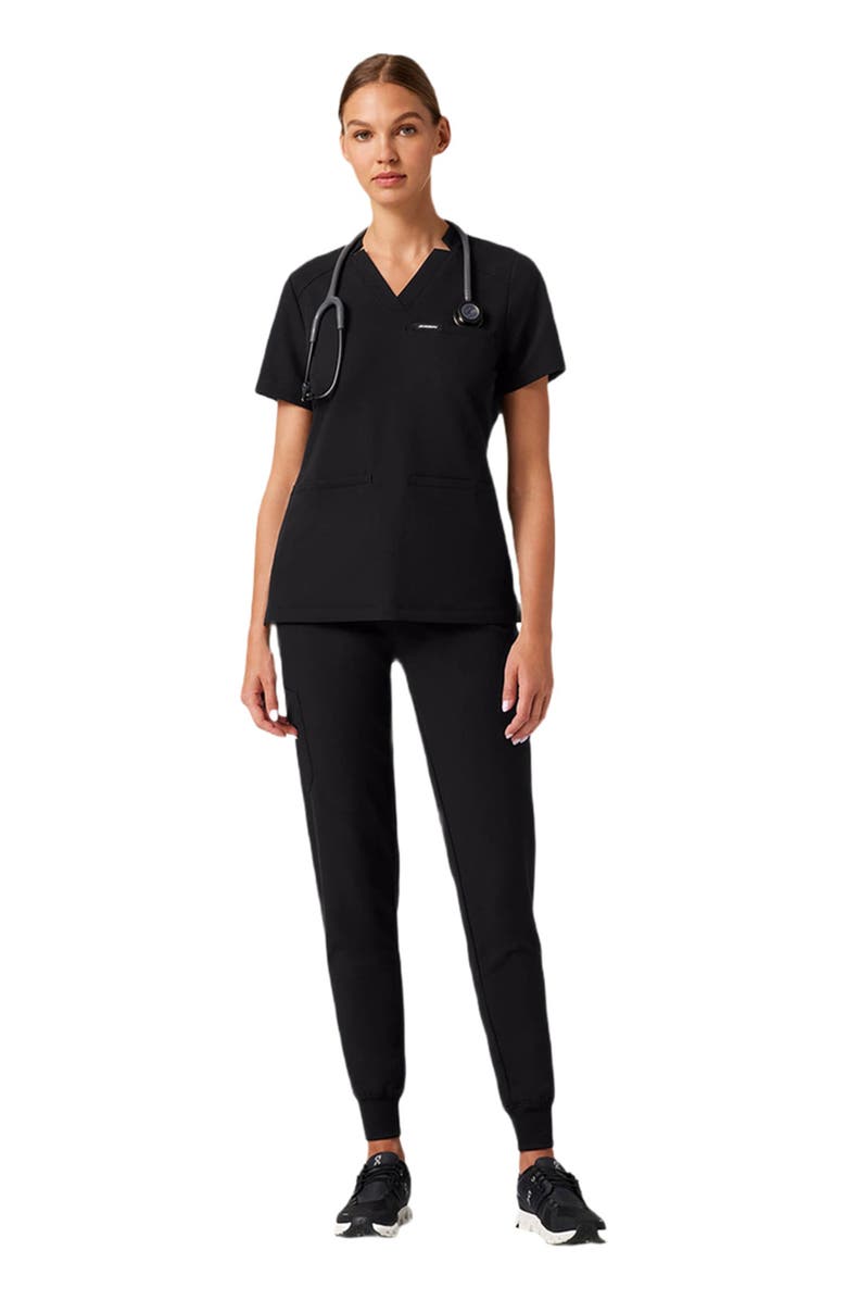 JAANUU Helia Women's 3-Pocket Classic Notched V-Neck Scrub Top, Alternate, color, Black