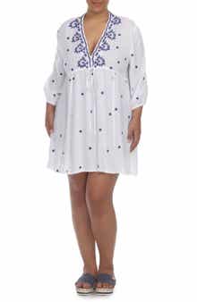 BOHO ME Embroidered 3/4 Sleeve Coverup