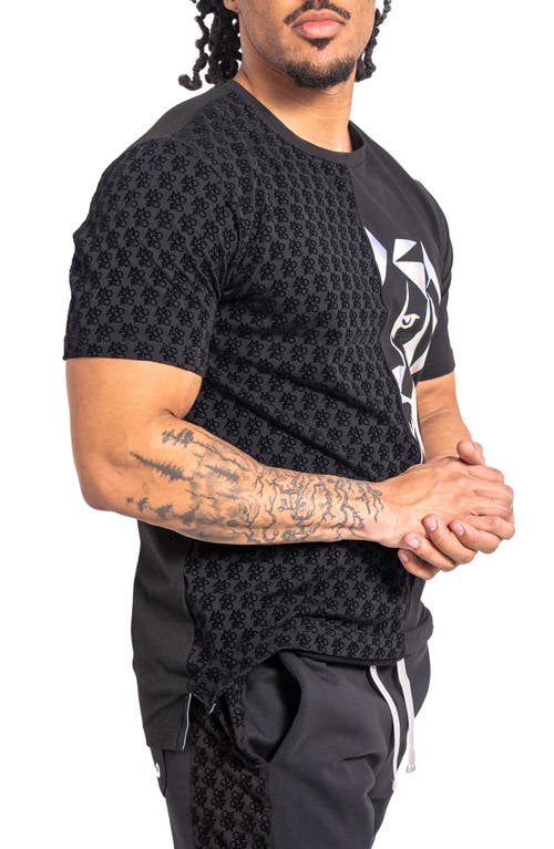 Maceoo Halflion73 Black Spliced Graphic T-shirt In Black