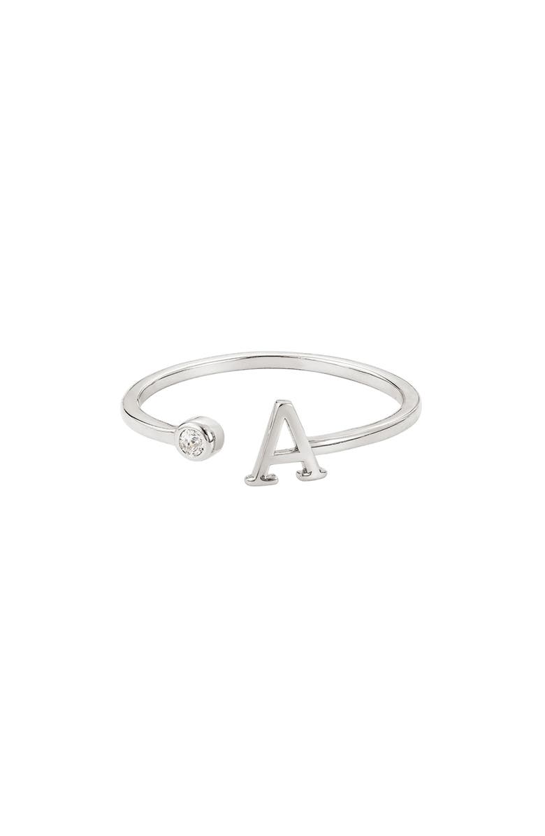 Adornia Cubic Zirconia Initial Adjustable Band Ring, Main, color, Silver-A