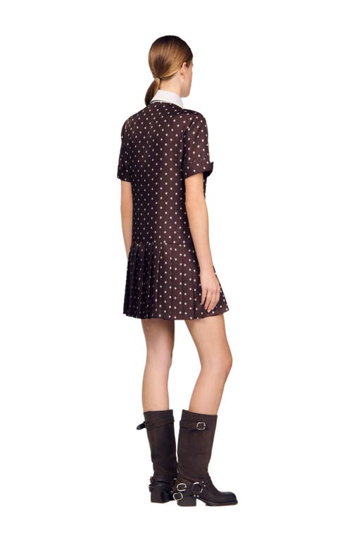 Sandro Printed Satin-effect Short Dress In Brown