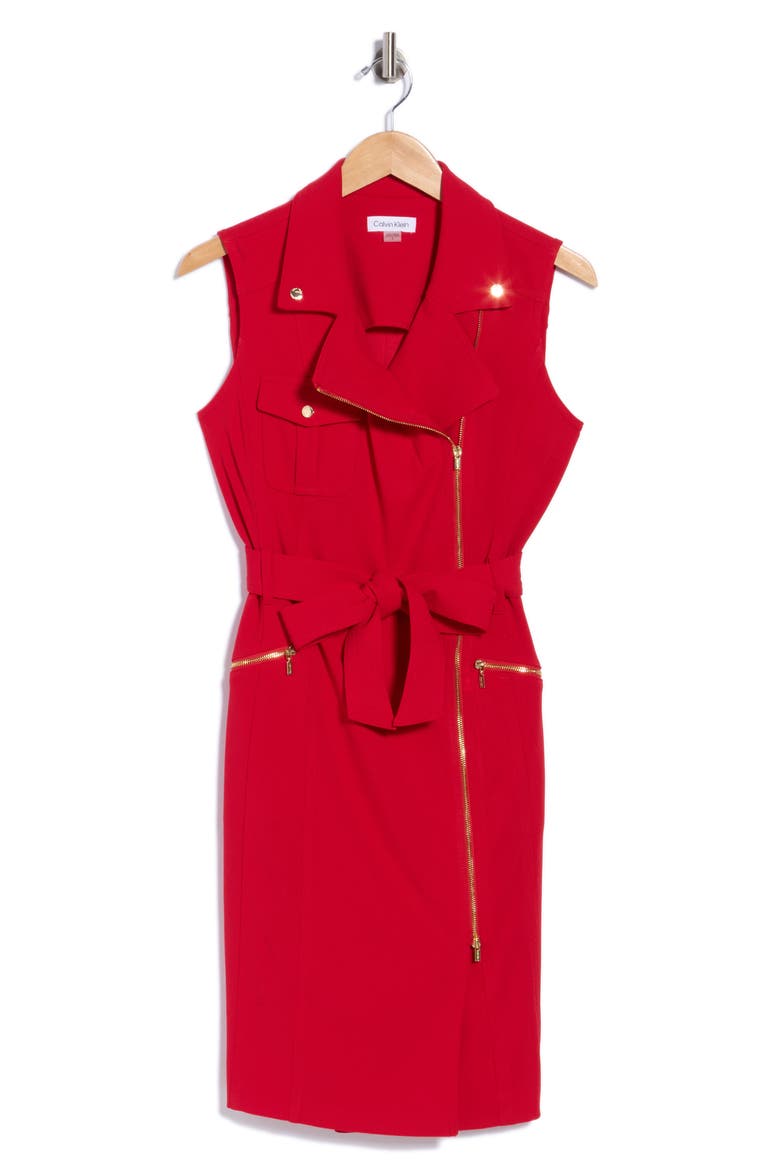 Moto Tie Waist Dress, Main, color, RED