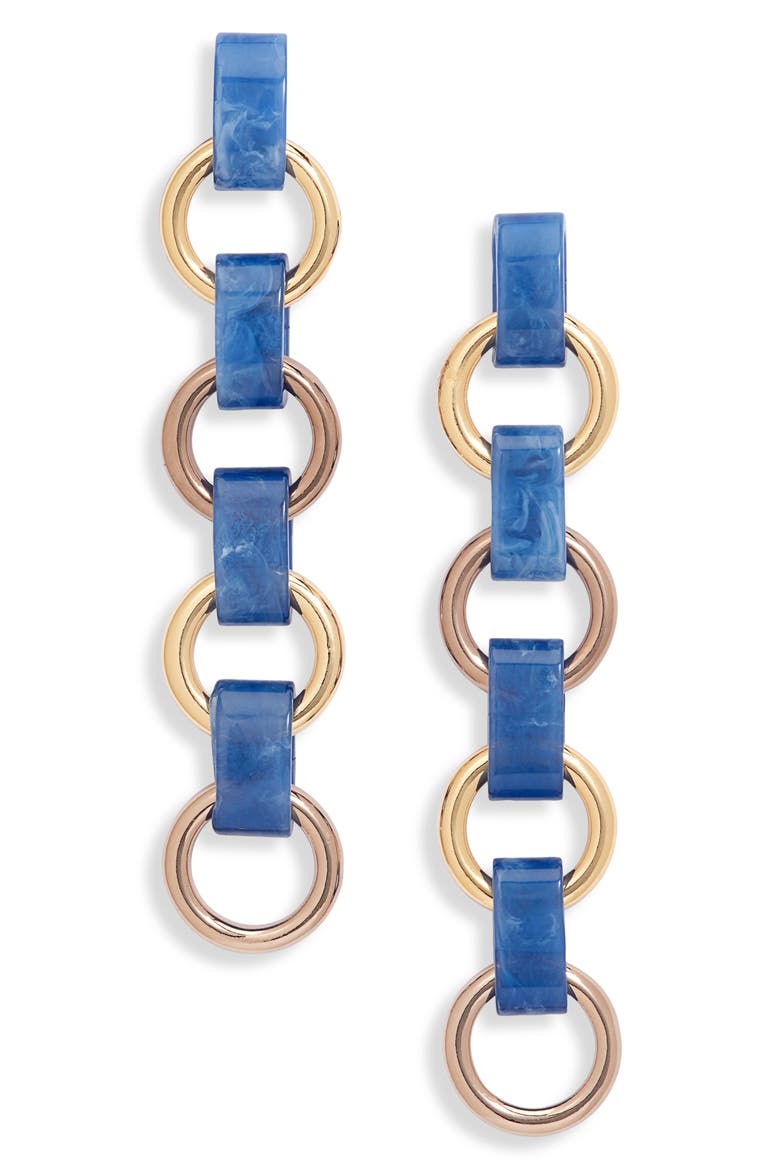 Link Drop Earrings, Main, color, BLUE- GOLD- ROSE GOLD