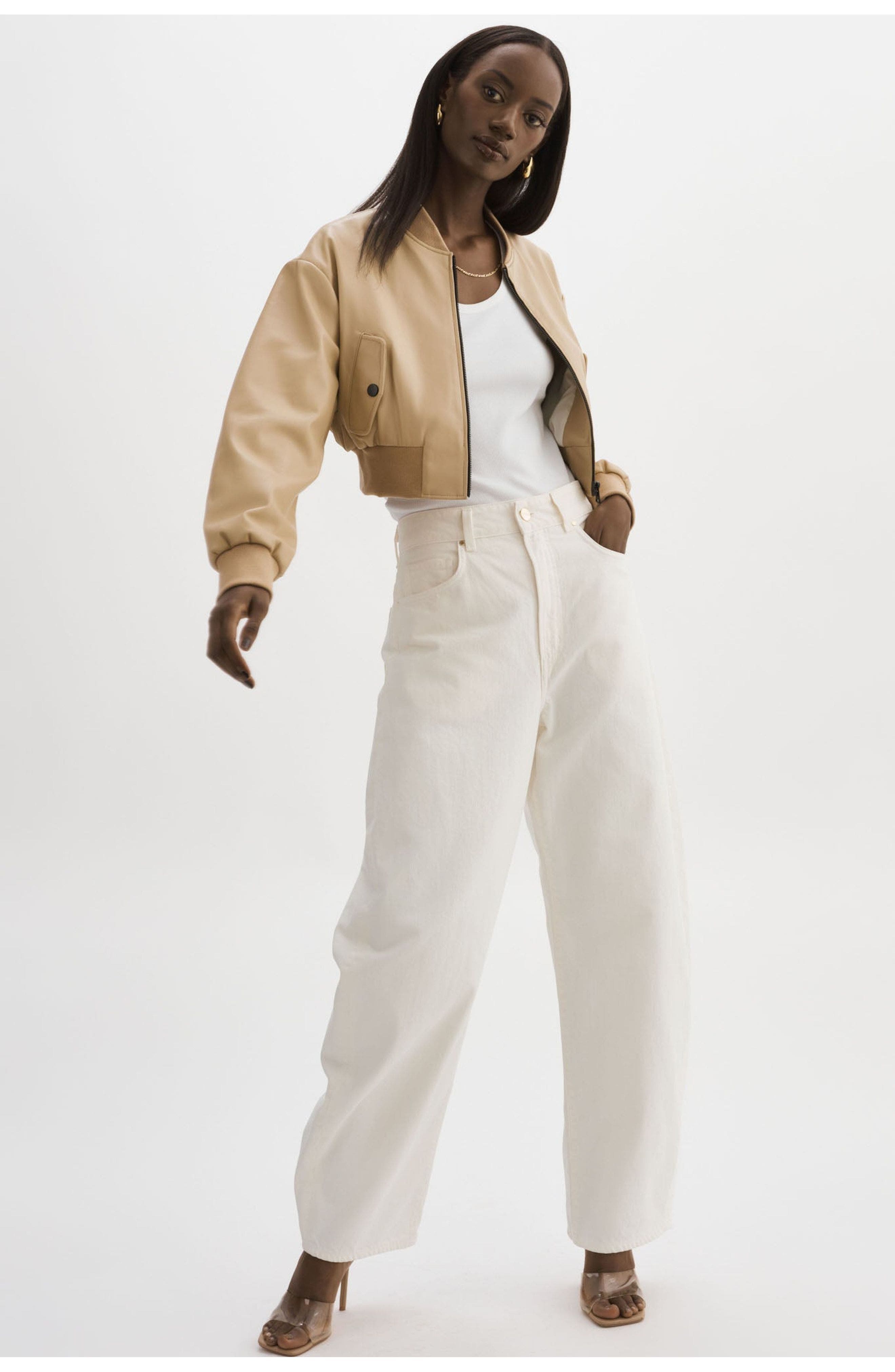 EVELIN | Faux Leather Cropped Bomber - image 4