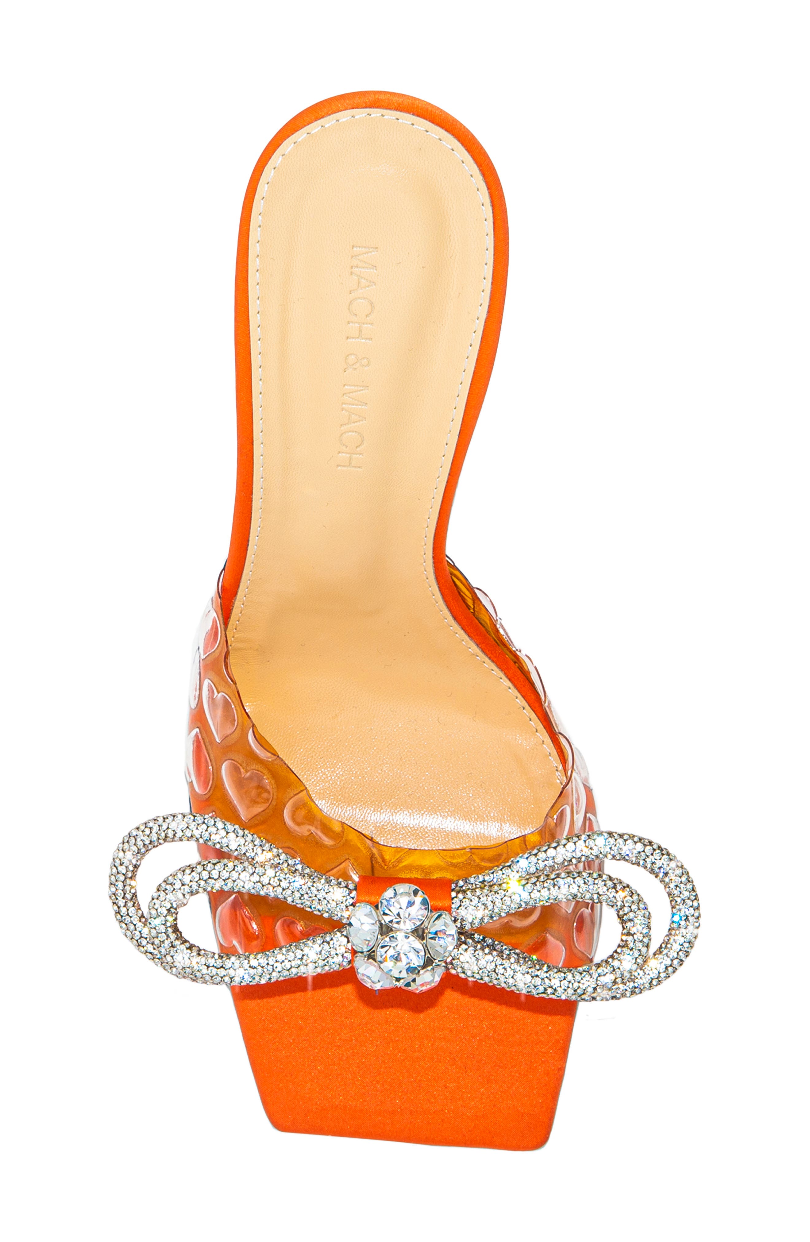 Mach & Mach Hearts Crystal Double Bow Square Toe Slide Sandal, Alternate, color, 