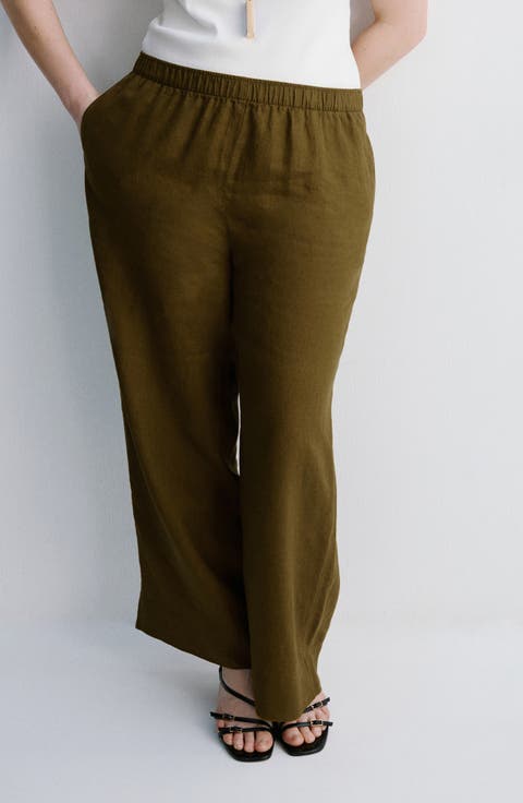 Straight Leg Linen Blend Pants