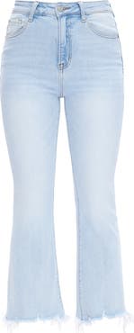 Bayeas High Waist Fray Hem Ankle Flare Jeans