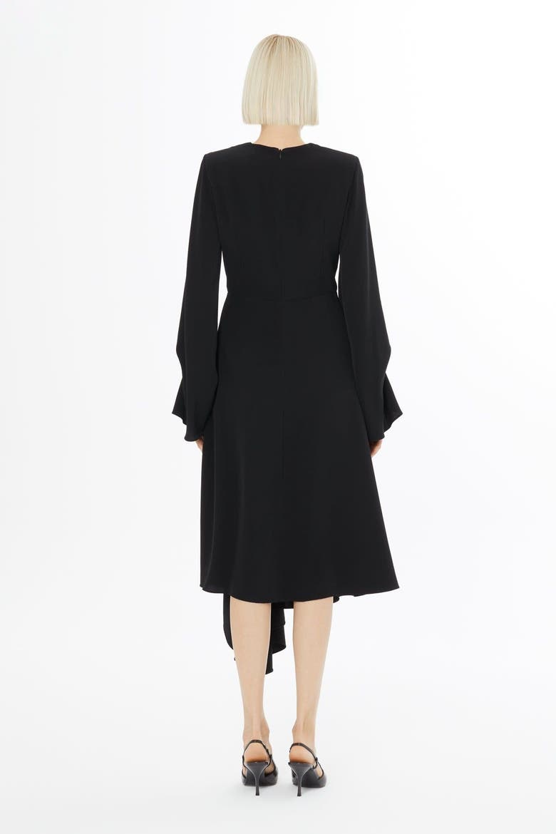 Pleated Front Midi Dress with Concealed Back Zip, Alternate, color, Black
