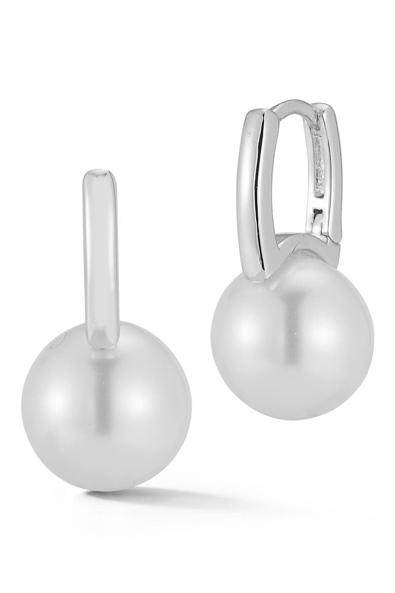 Faux Pearl Hoop Earrings, Main, color, SILVER