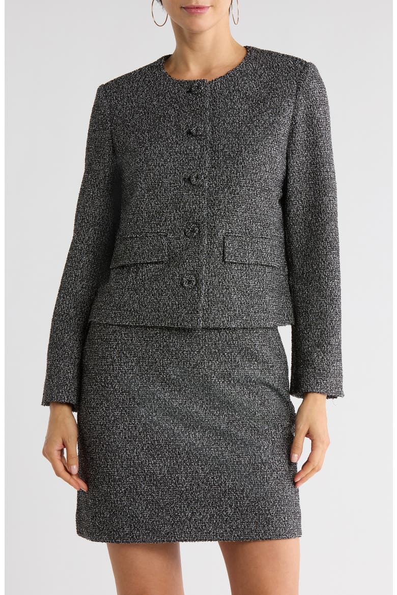 Collarless Bouclé Jacket, Main, color, BLACK- IVORY BOUCLE