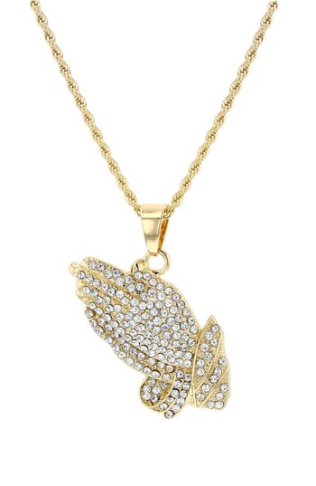 American Exchange Pavé Crystal Praying Hands Pendant Necklace In Gold/gold