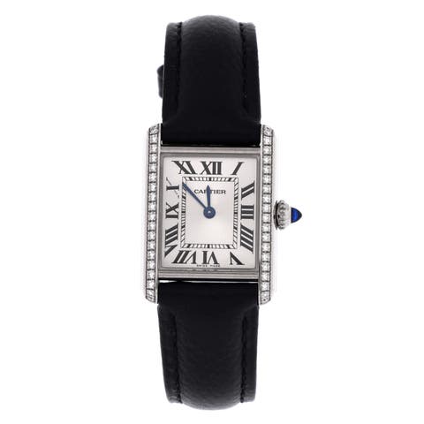 Must de Cartier Tank Quartz Watch Stainless Steel and Leather with Diamond Bezel 22